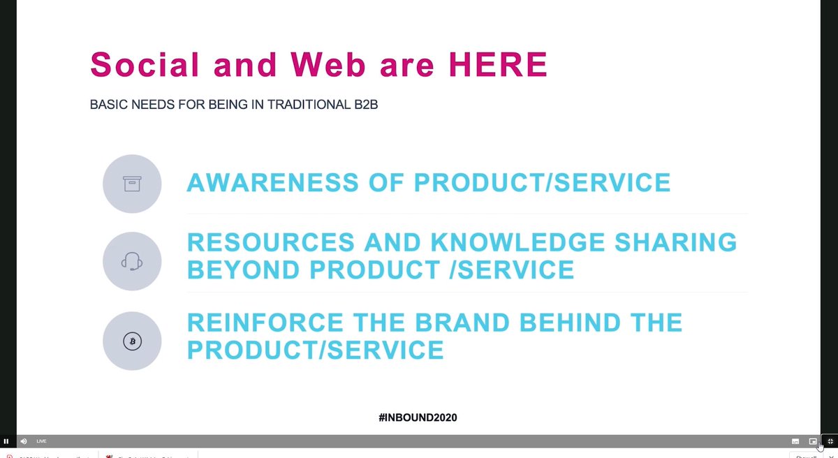 AnaBodog's tweet photo. "Every person is a consumer first. So what is that mean?
Here are few basic needs that need to be established in order to build upon the premises: social &amp; web are here"- Ryan Burkett on #INBOUND2020 https://t.co/qTMikWY0G3