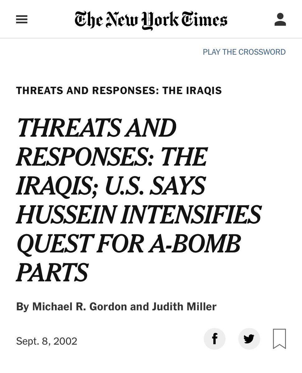 Every time a liberal tweets “when did the New York Times get like this” I roll my eyes and die a little inside because it’s been 18 years since they put Bush’s WMD lies on the front page and you guys don’t want to learn.