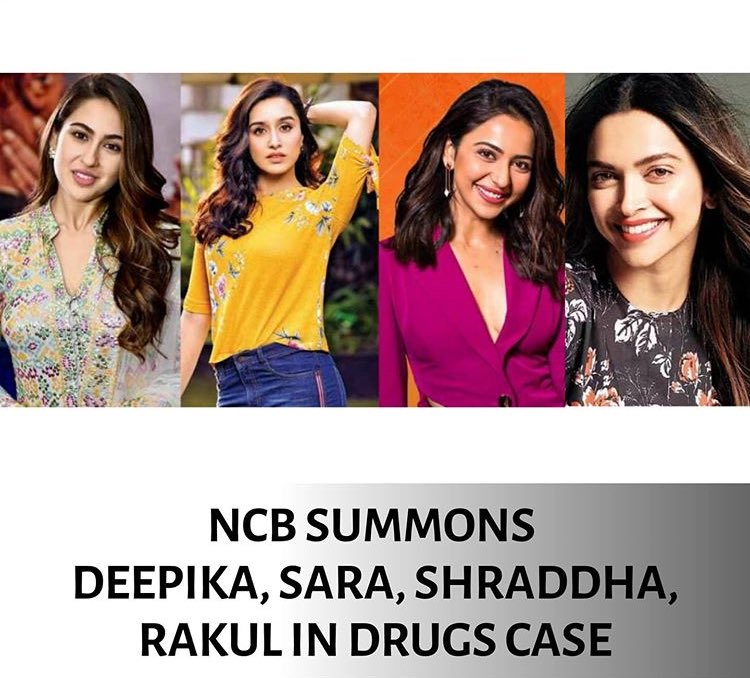 MovieTalkies's tweet photo. BIG BREAKING : #NCB Summons #DeepikaPadukone, #RakulPreetSingh, #ShraddhaKapoor & #SaraAliKhan to probe into the #Drug Case related to #SushantSinghRajput's death
#JusticeForSushantSinghRajput #Bollywood #BollyDawoodKilledSSR #Deepika #Sara #Shraddha #Rakul #simonekhambata https://t.co/eni3HqNUiE