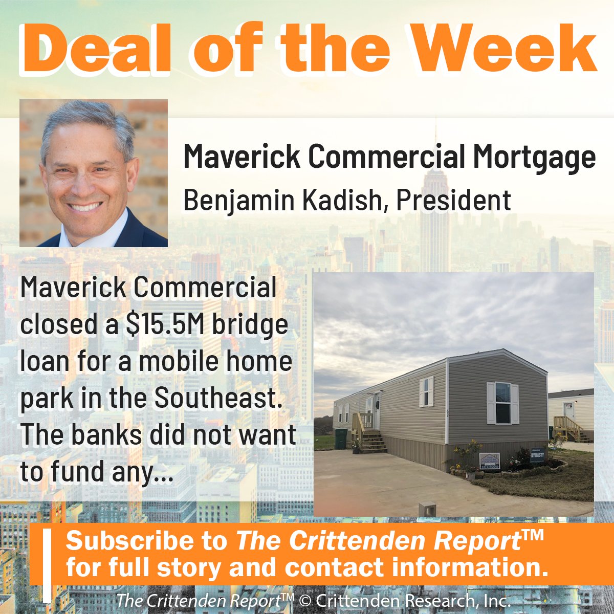 Deal of the Week is highlighting Maverick Commercial Mortgage!  This deal was featured in the Crittenden Report earlier this month. Go to our website to learn more about how to read the rest of this deal, and all the others highlighted. crittendenonline.com/refmembership.…