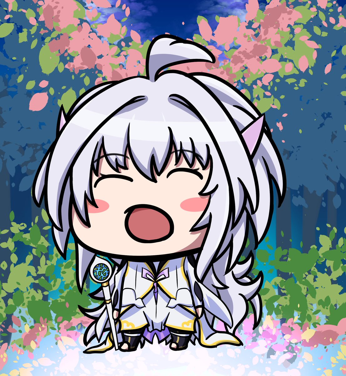 merlin (fate/prototype) 1girl ahoge long hair chibi open mouth closed eyes solo  illustration images