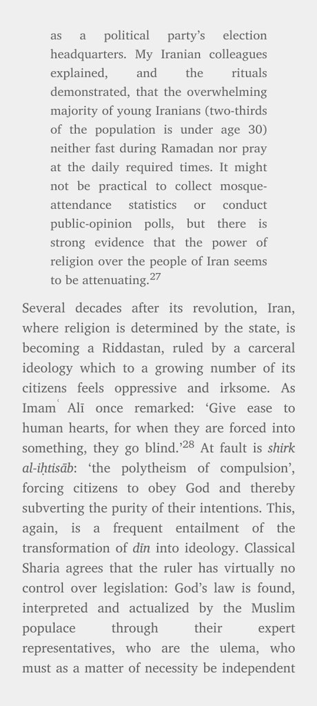 ZabAkbar's tweet photo. Fatwas > Statutes 

When Islam becomes an Ideology get ready for the population to apostatize from Islam 

Happening in mass in Iran and Saudi Arabia

CC @IsmailRoyer

Shaykh Abdul Hakim Murad : https://t.co/AhU9pWYDQo