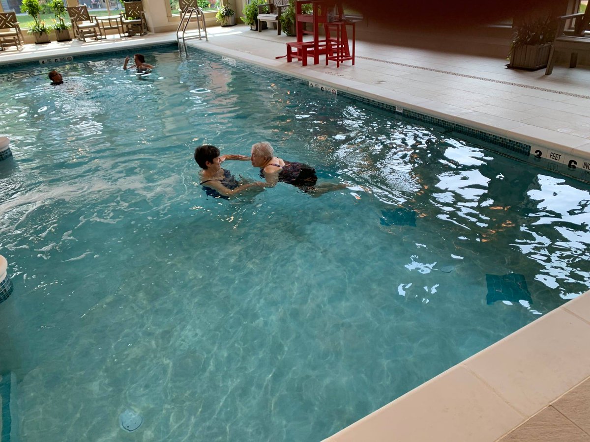 Springhill residents are taking their first swim in the new aquatic center! Marilyn Bernhard, whom the pool is named after, and her daughter took their first dip in the pool. They enjoyed the time in the warm water immensely.