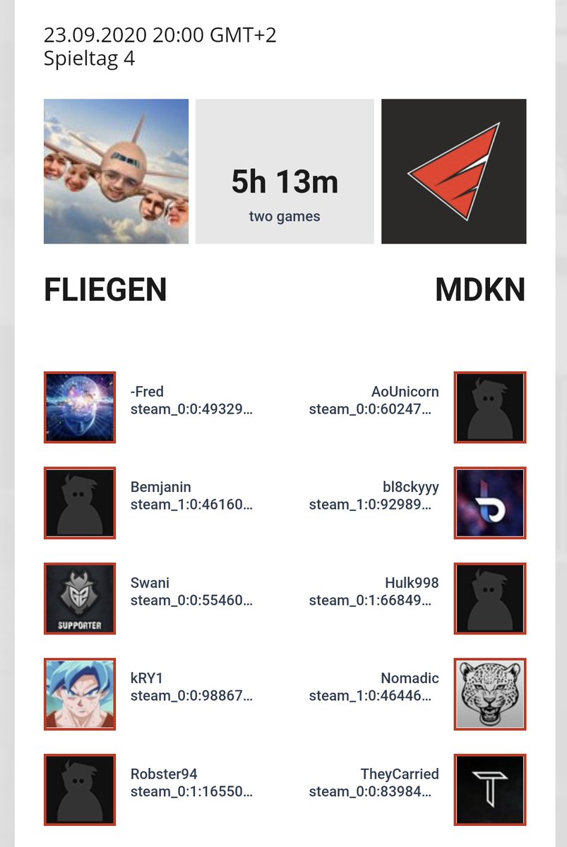 Heute wird wieder geflogen in der #99Liga

🆚 <a href="/DieFlieger/">Team FLIEGEN</a> vs <a href="/eSports_MD/">Magdeburg eSports e.V.</a> Madmaking (Div 3.16)

Los geht's um 20 Uhr! Bis später