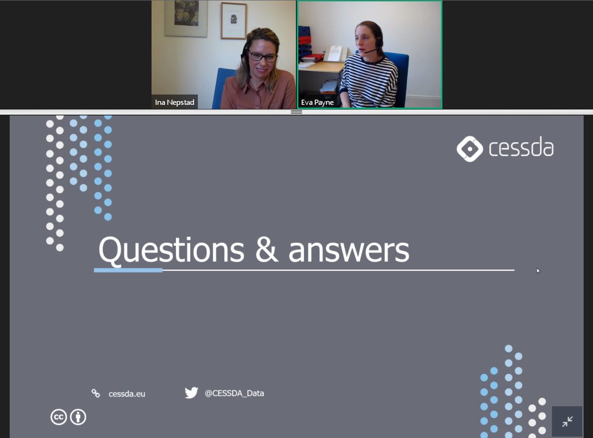 CESSDA_Data's tweet photo. #QaA live now during our #CESSDA Training #webinar on #personaldata! Ask experts from our Norwegian #DataArchive @NSDdata anything on #consent #GDPR #EUGDPR #anonymousdata #data #researchdata #dataprocesssing #datasharing etc.! #researchers https://t.co/3HIH5ZpdCb