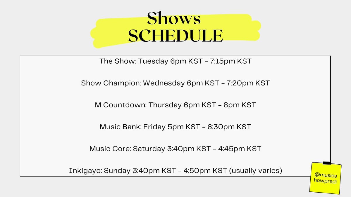 shows’ schedule