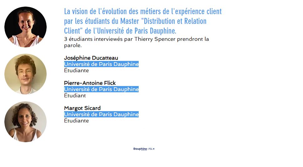 #CXParis Dans quelques minutes, la vision de l'évolution des métiers de l'expérience client par les étudiants du Master "Distribution et Relation Client" de l'Université de <a href="/DauphineDRC/">Master 2 - Distribution et Relation Client</a>