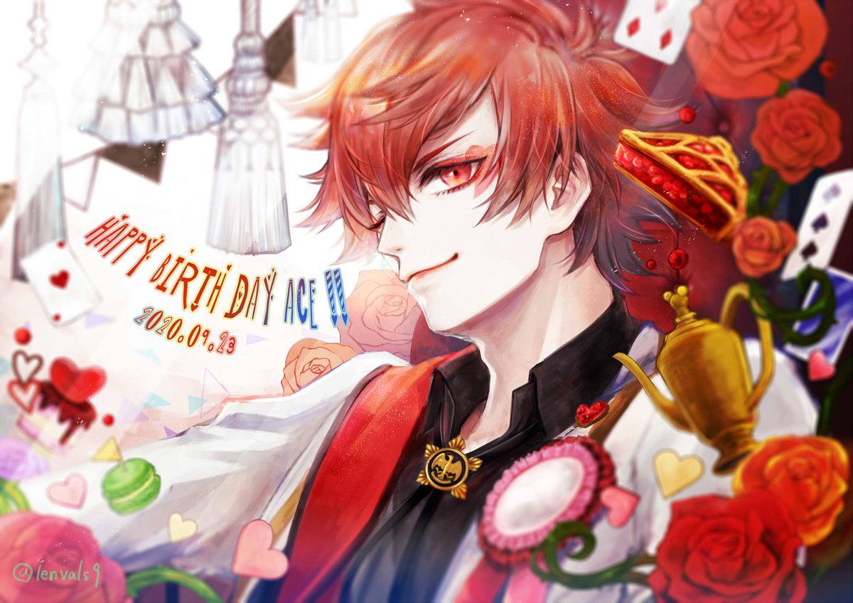 1boy male focus rose flower red hair red eyes solo  illustration images