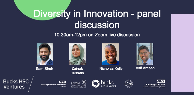 Join us tomorrow from 10.30am-12pm with <a href="/healthyopinion/">Sam Shah</a> <a href="/ZainabH_ssain/">Zainab Hussain</a> Nicholas Kelly <a href="/axelaltd/">Axela💚</a> and Asif Ameen. Free to join some thought provoking conversation on diversity in innovation with the health and social care sector eventbrite.co.uk/e/diversity-in…