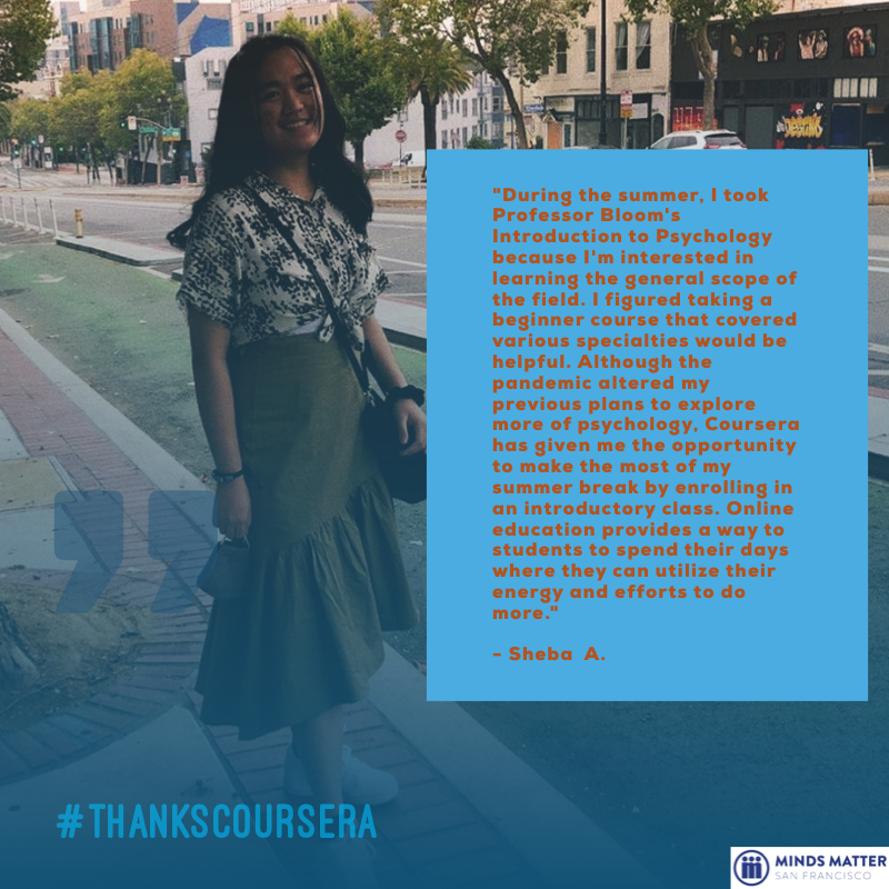 mindsmatterbay's tweet photo. Shout out to Sheba for sharing what she learned from taking Coursera courses! MMSF is grateful and excited to continue a fruitful partnership with Coursera to ensure our young learners have the support and tools they need to stay engaged in continuous learning. #thanksCoursera https://t.co/KUIvdvYU6X
