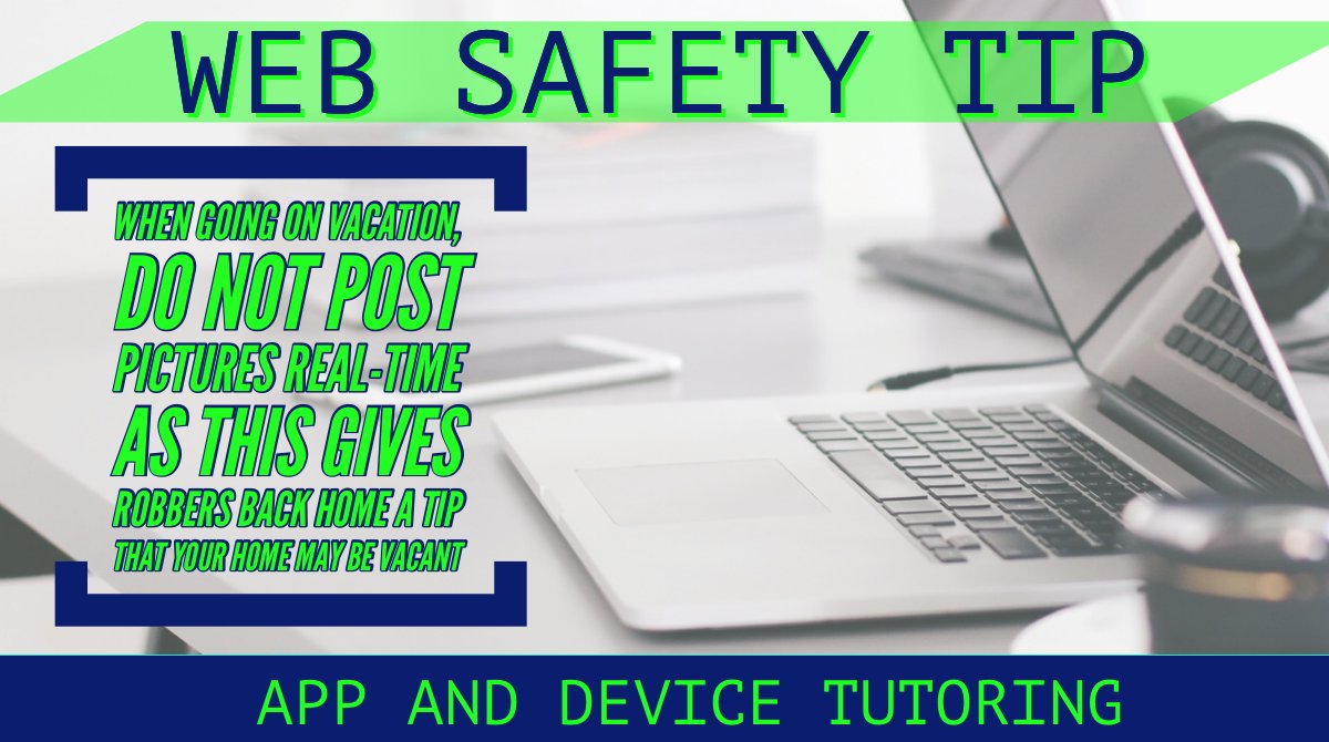 A big change that people can make to help them stay more #safe online is to pay attention on how much information you are putting out there for criminals and WHEN you post. 

#vacation #safety #cybersecurity #web #applications #devices #tutoring #troubleshooting