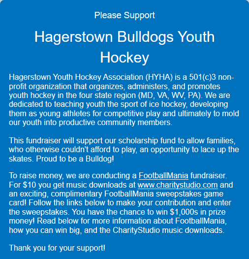 BulldogNationMD's tweet photo. Bulldog Nation is proud to announce the establishment of Youth Ice Hockey scholarships for low income or disadvantaged families.

Goal is $4k to cover Two Full Scholarships plus uniforms!
@CBHL_Hockey
@ChirpinDMV
@CRHRHockey
@usahockey
@TheHockeyScoop

1/2 https://t.co/dWayXGbAqv