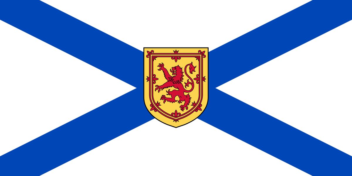 vexicat's tweet photo. #DigbyNeck és a #NovaScotia. Aquesta província del Canadà, fent honor al seu nom colonial i més aviat poc autocentrat, té aquesta bandera que és una inversió dels color de l'escocesa, creada el 1858 i amb un escut d'armes atorgat per Carles I d'Anglaterra i Escòcia el 1625. https://t.co/hhzPebQCsy