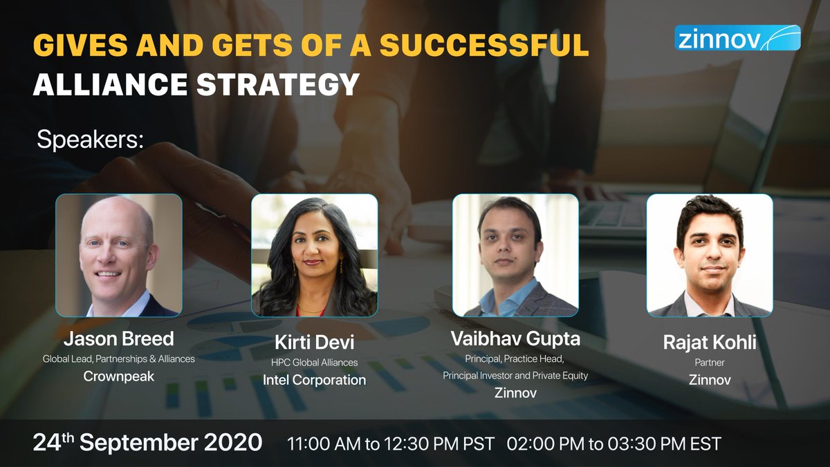 Zinnov's tweet photo. We are hosting an exciting #ZinnovRoundtable on the ‘Gives & Gets of a Successful #Alliance Strategy’ on the 24th of September, where industry experts will share their insights on devising an #alliancestrategy to future-proof businesses. Register now: https://t.co/jzN3AdEtFQ https://t.co/NsI0xq8Dz5