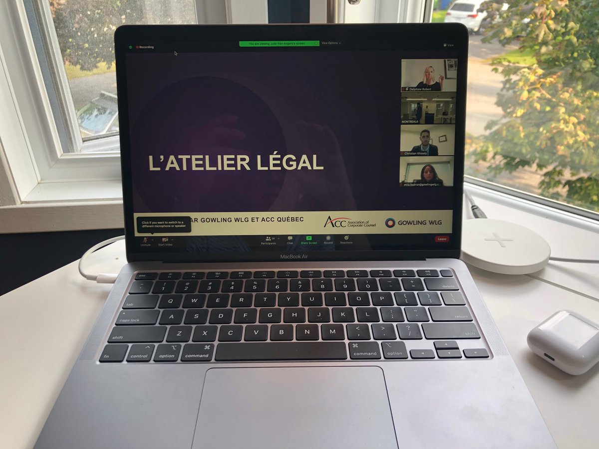 C’est ce matin qu’a lieu l’événement L’Atelier Légal en collaboration avec @gowlingwlg_mtl  qui débutera sous peu avec la conférence « La pratique juridique en mode virtuel » #atelierlegal