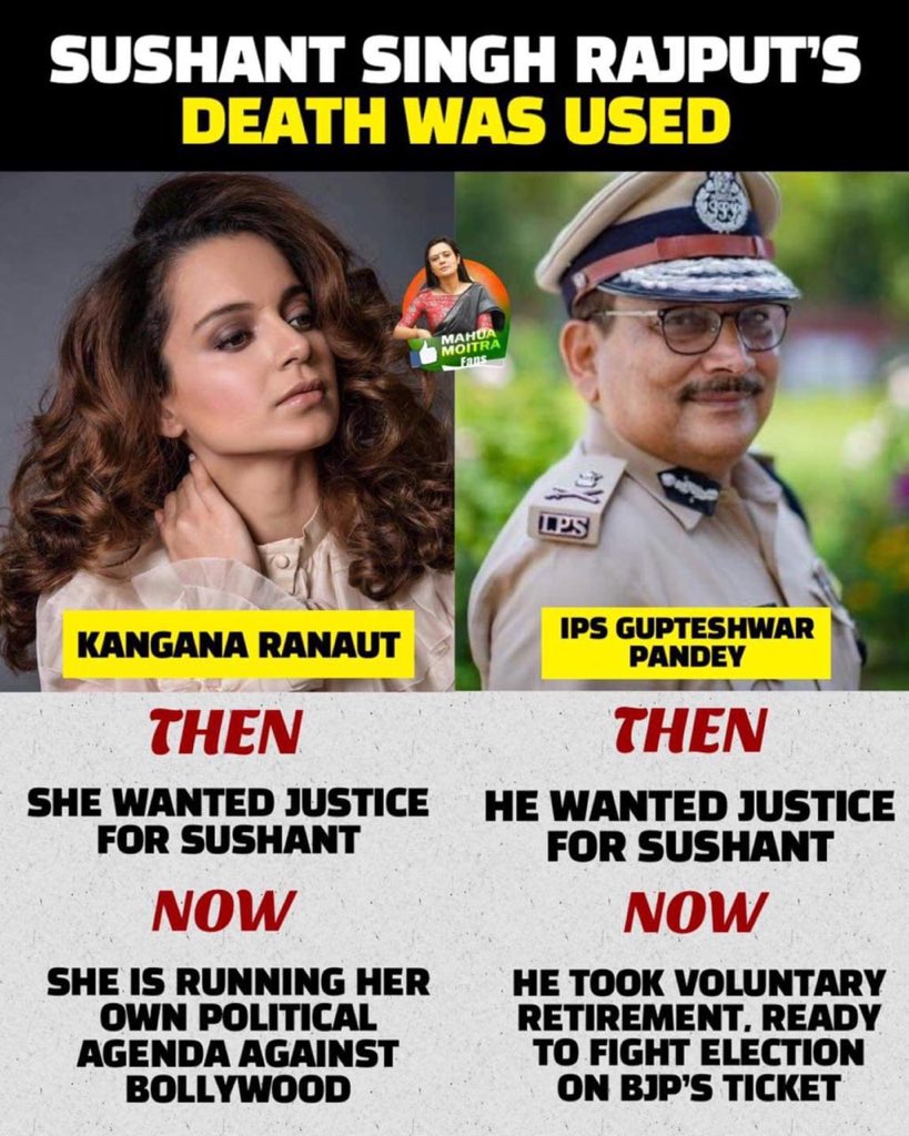 nagma_morarji's tweet photo. Why has the NCB not summoned Kangana Ranaut who has admitted to have taken drugs . If they could summon other actresses on basis of what’s app chat ?? Hypocrite and is this the duty of NCB to leak out information to Press and malign the image of only female top actresses 56 inch https://t.co/REWJLIYHNB