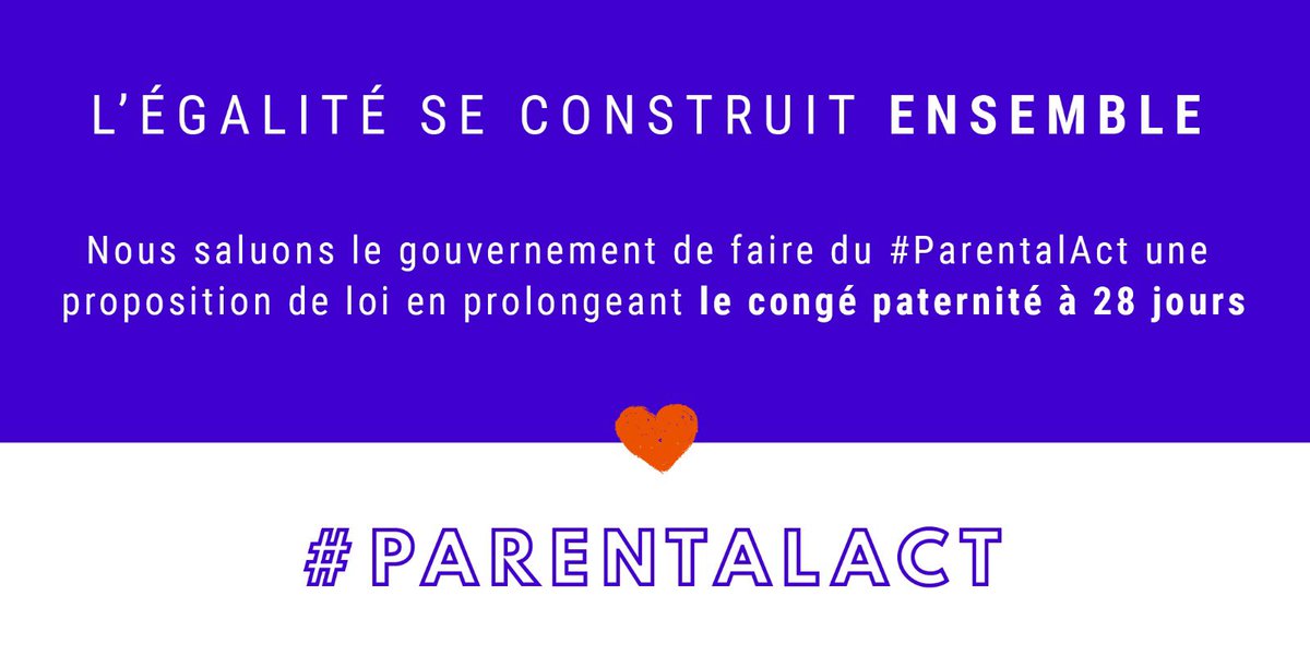 Nous, entreprises, signataire du #ParentalAct, saluons le President de la République <a href="/EmmanuelMacron/">Emmanuel Macron</a> de faire du #ParentalAct une proposition de loi, en prolongeant le congé 2ème parent à 28 jours.

L'égalité se construit ensemble 💪 

#conge2emeparent #egalite