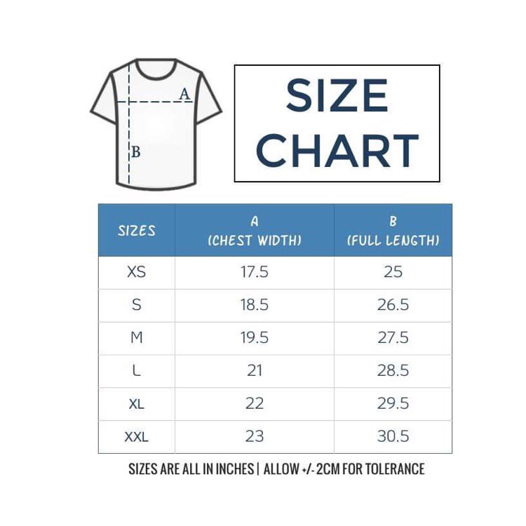 Size chart for reference