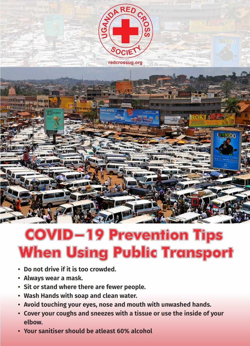 UgandaRedCross's tweet photo. A few guidelines for people who use Public Transport. Keep Safe from #COVID19 by taking on these simple precautions. #KeepSafeEveryone #KeepSafeUG @IFRCAfrica @ifrc @MinofHealthUG https://t.co/Gc5TTESUyU