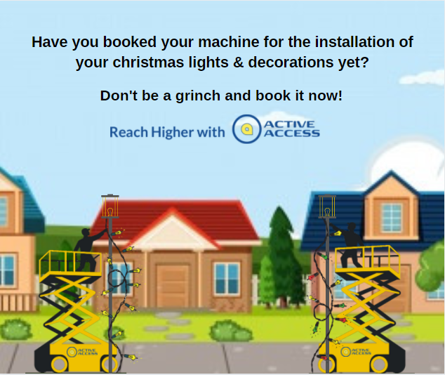 With it being only 93 DAYS until Christmas, the bookings for machines are already coming in to the Hire Desk for the installation of Christmas Decorations🎄🎅

Don't leave it last minute and book your machine with the Hire Desk now! 

📞01698 281190
📧hire@activeaccess.co.uk