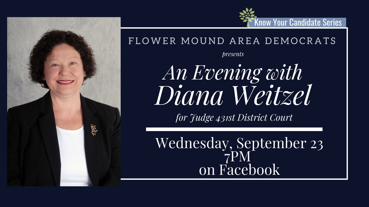 FloMo_Dems's tweet photo. The FMAD is hosting Diana Weitzel, the Democratic candidate for Judge of the 431st District Court. This is a county-wide race. 
Connect on our FB page at 7 pm today.
https://t.co/4MCWTPPuBz https://t.co/FFrNvJAobO