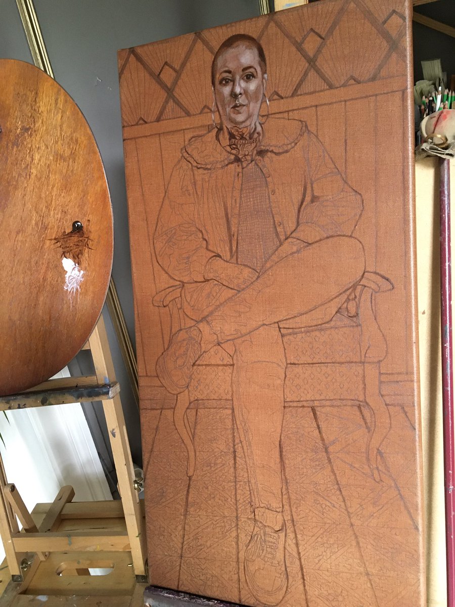 GorceKaren's tweet photo. Portrait of Elise on the easel - grisaille (underpainting) started this morning #oilpainting #portrait #painting #painter #peintre #peinture #grisaille #underpainting #newwork #workinprogress #ontheeasel #womanartist #womeninthearts #womensart #artist  #retrostyle #frenchinterior https://t.co/CoTuybLmGj