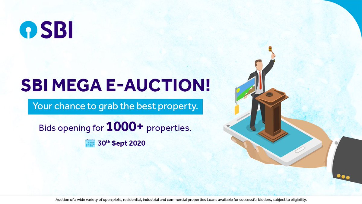 TheOfficialSBI's tweet photo. It's time to bid on your dream property! Register for SBI Mega E-Auction: https://t.co/ndlGZhPyk6
#SBI #StateBankOfIndia #Auction #Properties https://t.co/T7SXJnnQrW