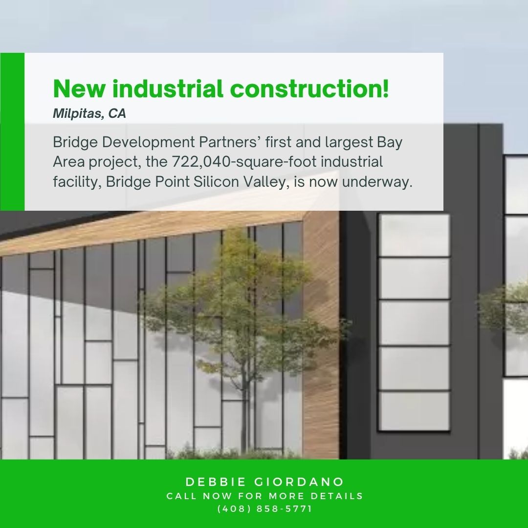 DebbieGiordano8's tweet photo. Bridge Development begins construction on more than 700,000 square feet of brand-new industrial space in Milpitas. Its developer believes the project could attract major tech players. Call (408) 858-5771 for details!
#Milpitaspropertysales #BayAreaMarket #BridgeDevelopment https://t.co/9mKz7vtQcj