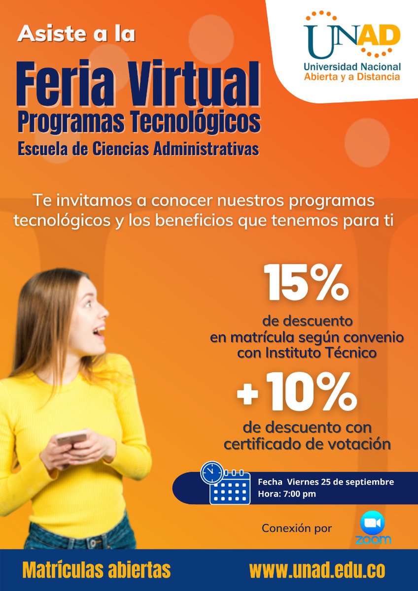 uparsistem's tweet photo. Profesionalízate, convenio Uparsistem-Unad.
No te pierdas de esta gran feria académica virtual para que nuestros egresados puedan continuar sus estudios universitarios.

Sept. 25 /2020
7:00 pm

@robleseunice07 @UNAD_TGCN

Ingreso: https://t.co/QdSqqgNMlO https://t.co/g7Q5nnPgtg