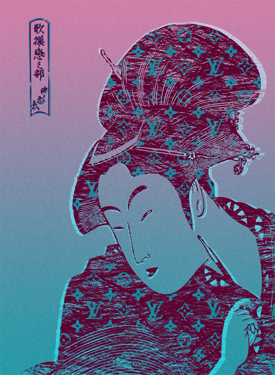 shell_jill's tweet photo. 喜多川歌麿『歌撰恋之部　深く忍恋』×LV

#浮世絵 #歌麿 #芸術の秋 #アートポスター #ポップアート #インテリア #お洒落 #ukiyoe #utamaro #LouisVuitton #artposter #popart #interiordesign #shelljill https://t.co/sL0bI7dfXP