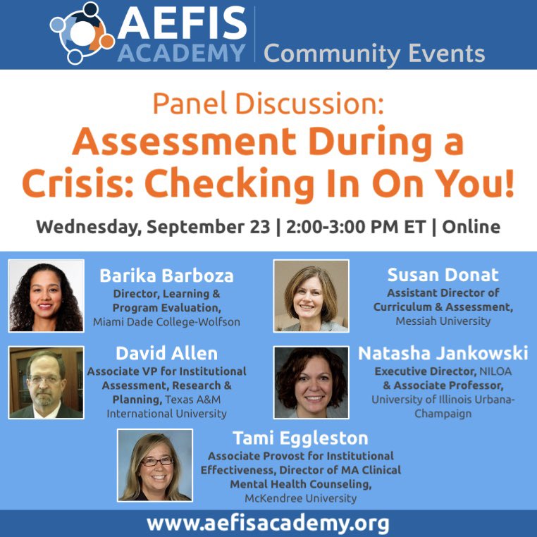 goAEFIS's tweet photo. In August, @NILOA_web published the report “Assessment During A Crisis: Responding to a Global Pandemic” Now we gather to discuss how we can put these findings into action.

Register: https://t.co/gYyeQbmzPT 

#AuthenticAssessment #CommunitiesofPractice #StudentSuccess #aefisable https://t.co/Eem1sIWHzx