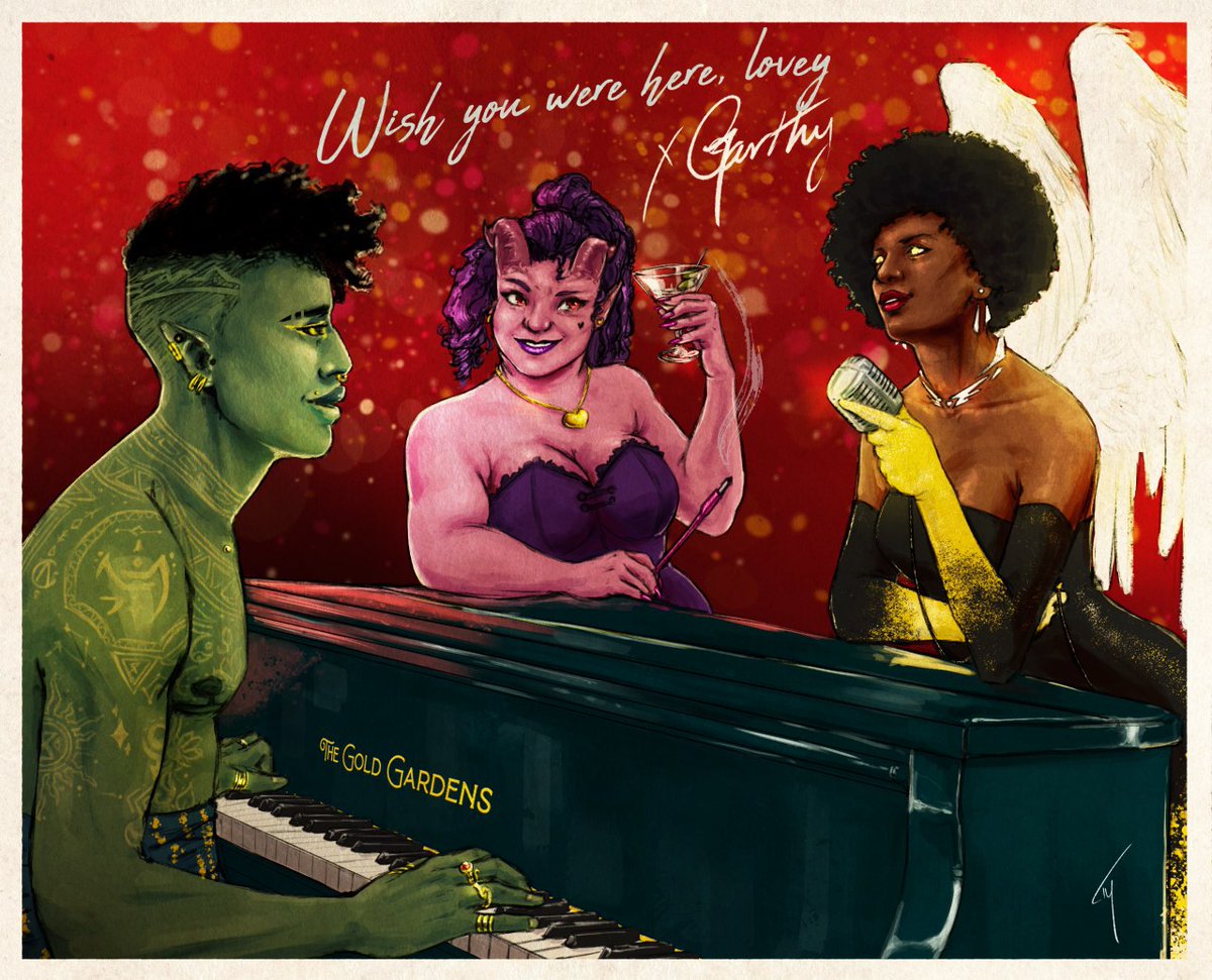 Novatank's tweet photo. "Wish you were here, lovey" 
    - me trynna lure more friends into watching @dimension20show

Postcards of Leviathan?
I just love them all so much 💜💙

#dimension20 #piratesofleviathan https://t.co/3kxXkYLH5O
