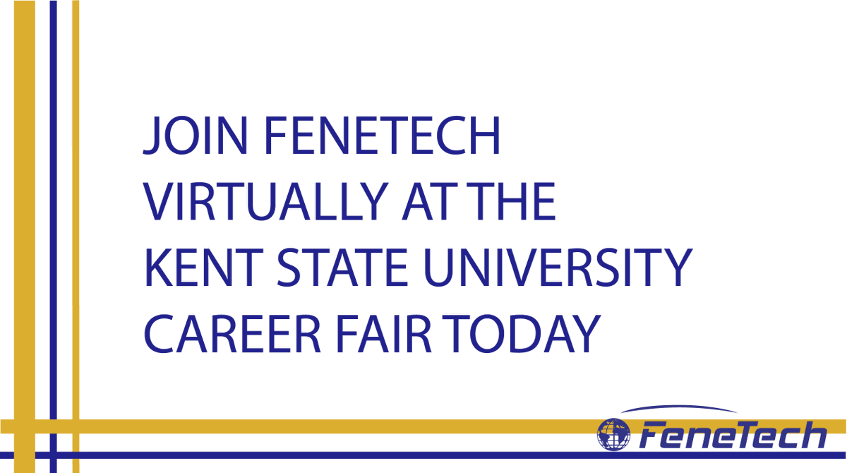 FeneTech's tweet photo. FeneTech is proud to be virtually attending the Kent State University career fair today. If you cannot attend, please visit our website for more information about our positions or submit your resume to careers@fenetech.com. #CareerFairs #NowHiring #JobsinTech #JobsinSoftware https://t.co/dv7Kh8n6rf