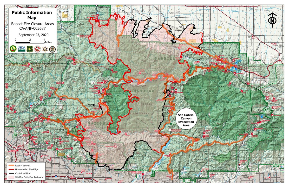 LACoFDPIO's tweet photo. **UPDATE** The #BobcatFire is approximately 113,307 acres with 38% containment. There are currently 1,556 personnel assigned to the incident. Last night, crews completed the strategic firing operation north from Mt. Wilson to Hwy 2 and east to the fire perimeter.

#LACoFD https://t.co/bHgadxTS66