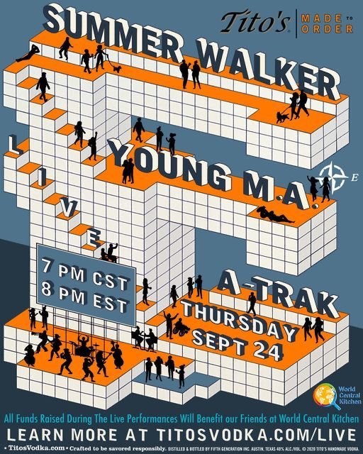 atxconcert's tweet photo. Join @TitosVodka in their third installment of the #TitosMadeToOrder series celebrating music, food, and culture!
Tune in on September 24th and catch performances from:
• @IAMSUMMERWALKER
• @YoungMAMusic
• @atrak
https://t.co/0YbR1K2FZf https://t.co/6n2uBkcops