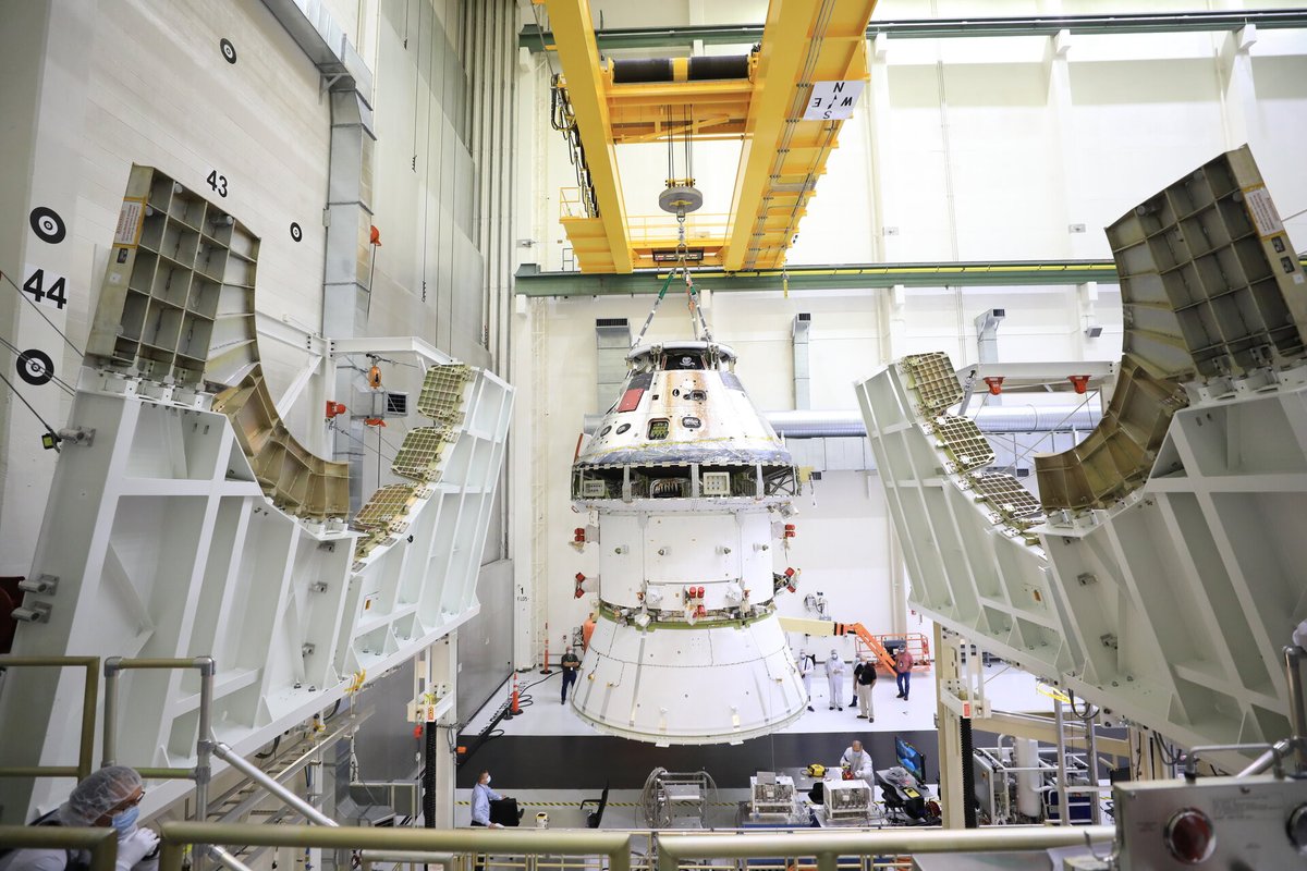 There it is... 

The first <a href="/NASA_Orion/">Orion Spacecraft</a> spacecraft that will travel to the Moon at <a href="/NASAKennedy/">NASA's Kennedy Space Center</a> in Florida. The Crew Module and European Service Module have now been fitted to the adaptor cone for the Space Launch System rocket 👉 esa.int/ESA_Multimedia… #ForwardToTheMoon