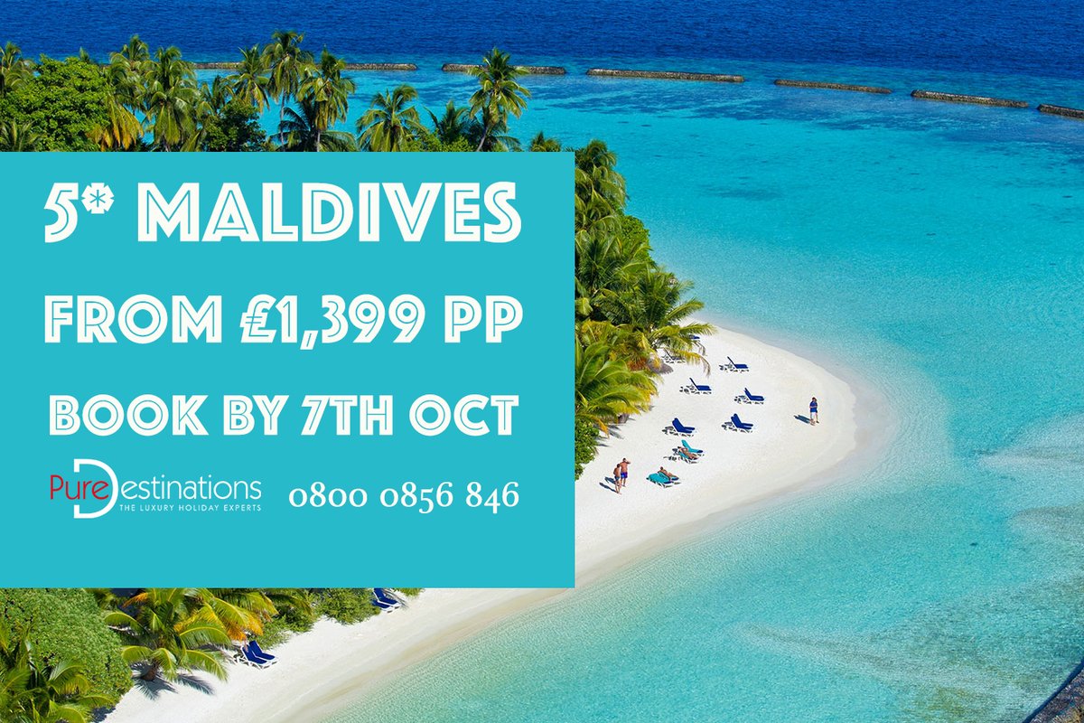 PureDestination's tweet image. 🌟 Deal of the week 🌟
🏝 5* Maldives from £1,399pp 🏝

See full offer details --&amp;gt; bit.ly/35XaDgJ

HURRY! Offer ends 7th Oct. Call us on 0800 0856 846 for availability.