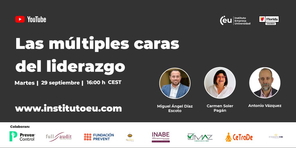 carsolpag's tweet photo. ¿Por qué no debe haber líderes? ¿El liderazgo está sobrevalorado? a estas y otras cuestiones darán respuesta @mdiazescoto  Vazquez @PrevenControl ,  en el próximo webinar organizado por #MasterDEBO @floridauni ¿nos acompañas? 
🗓️29 septiembre 🕐16h CEST

https://t.co/iDf0vRct2a https://t.co/Hkh5DDRNBQ