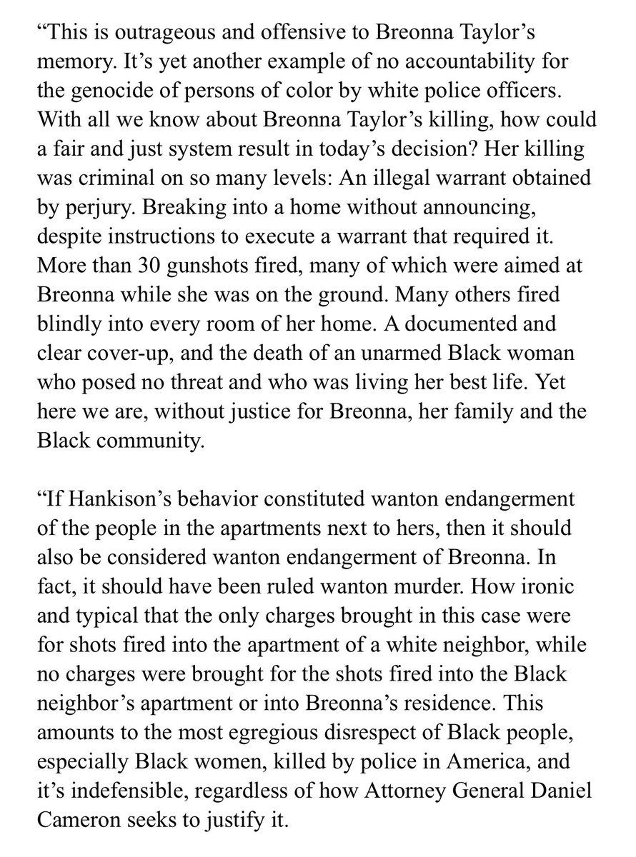 Attorney Ben Crump and co-counsels Sam Aguiar and Lonita Baker released the following statement in response to the Grand Jury’s decision in the killing of Breonna Taylor: