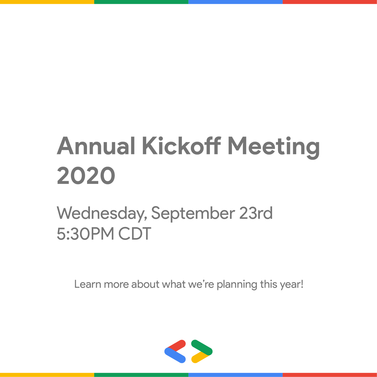 Hey folks! We will be holding an annual kickoff meeting today at 5:30PM. Be sure to join in and say hello, we would love to get to know you. Make sure you RSVP at dsc.community.dev/e/mzchuk and we’ll see you there!