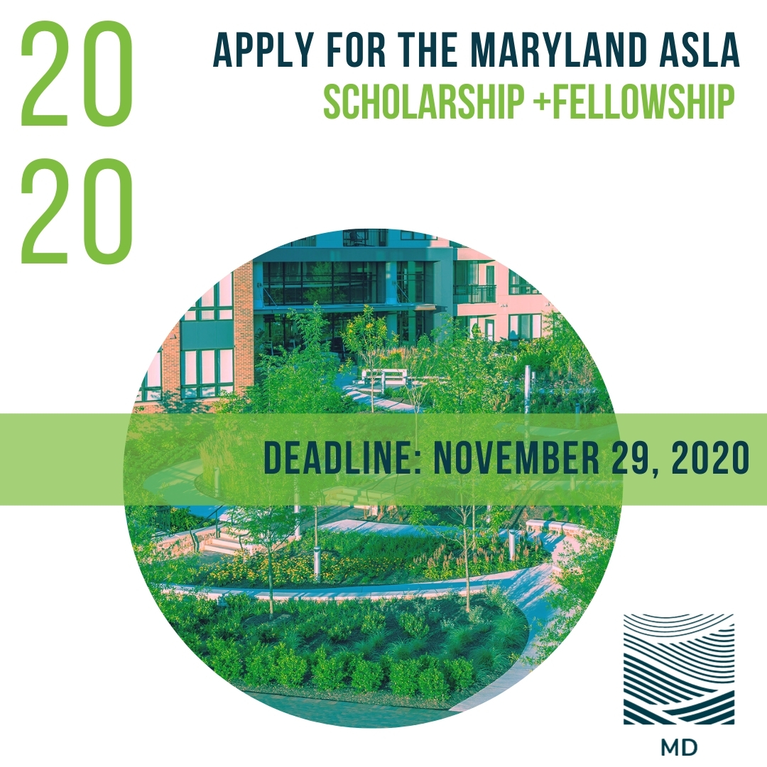 Apply to the Maryland ASLA 2020 Scholarship+Fellowship!
Deadline to apply: November 29th, 2020

Learn more: marylandasla.org/post/apply-for…