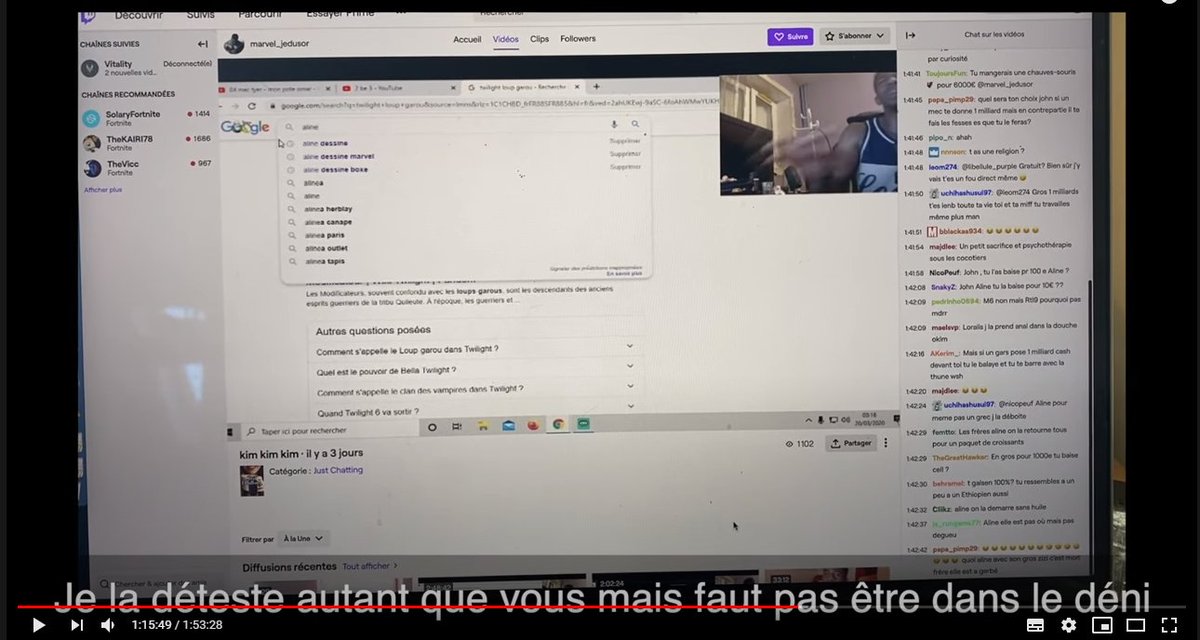 Il parle de son physique en la sexualisant a outrance. (sur ses lives twitch) en montrant des photos d'elle. Il dit que si on sort de son comportement (qu'on peut régler en la frappant) elle est baisable.