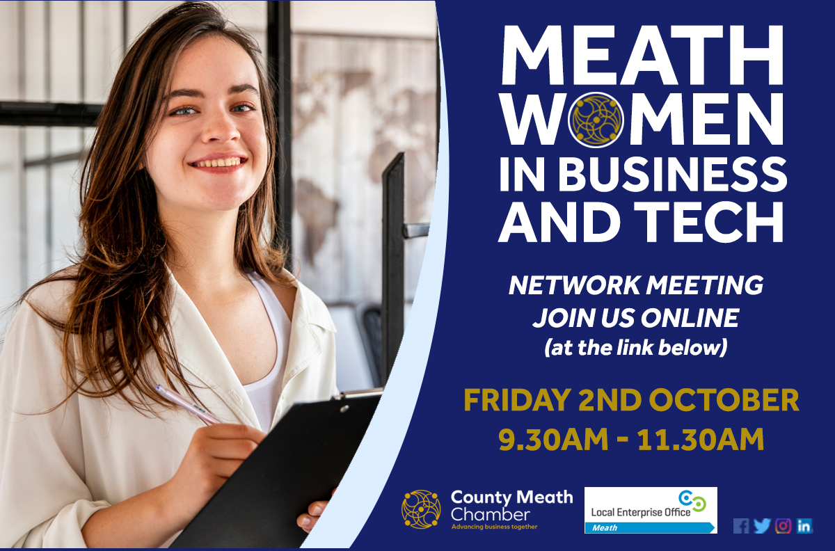 Book Your Place for our #Meath Women in Business &amp; Tech Network Webinar, Fri 2 Oct (9.30-11.30am) ow.ly/LMB550BzoPR.  We'll be discussing how #COVID19 has impacted Female Entrepreneurs &amp; exploring steps to Build Resilience! Open to ALL &amp; FREE of Charge. #Connect #Grow #WIB