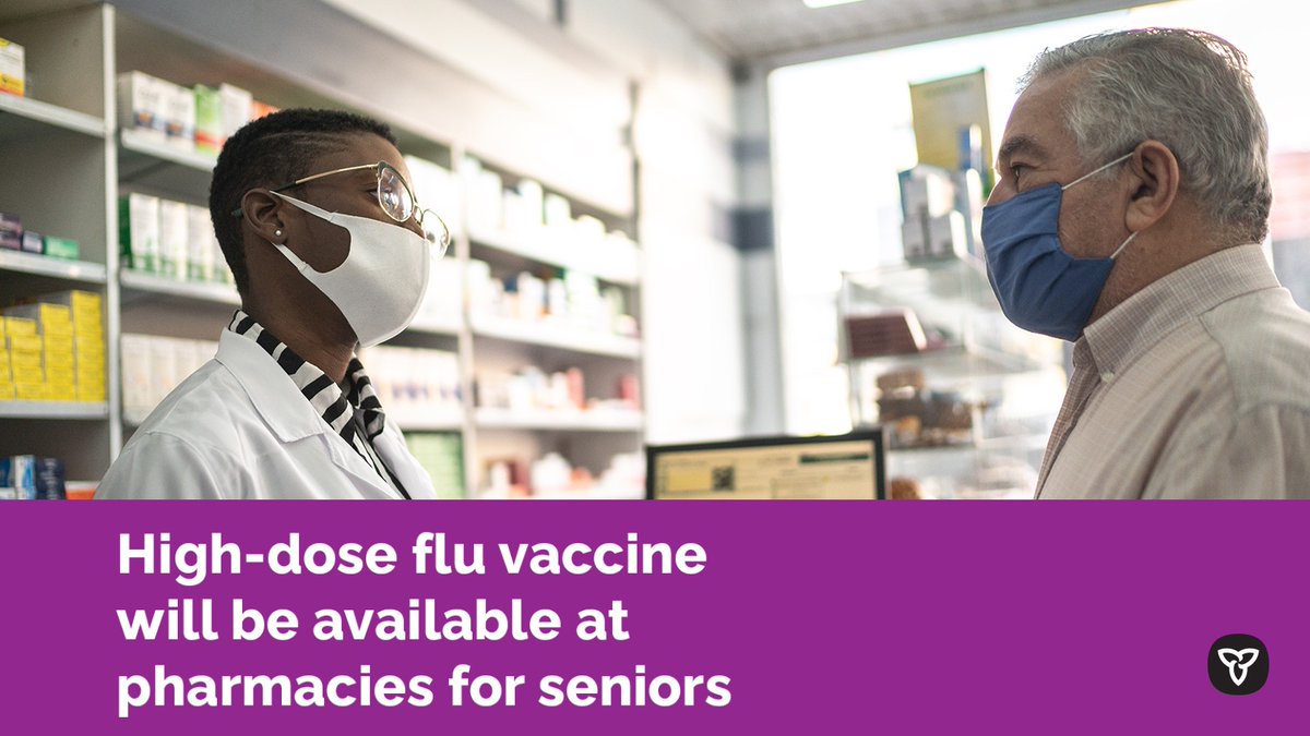 Doug Ford's tweet - "For the first time in Ontario's history, the high-dose #flu vaccine for seniors will be available at participating pharmacies, in addition to family doctor & nurse practitioner offices