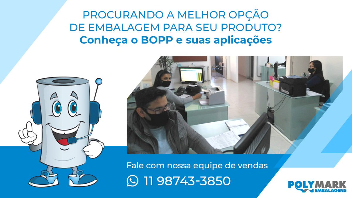 PolymarkE's tweet image. Procurando a melhor opção de embalagem para seu produto? 
Conheça o BOPP e suas aplicações em nosso site e entre em contato com nossa equipe de vendas: 11 98743.3850 / 3181 / 4006 ou vendas@polymarkdist.com.br
Nosso site: polymarkdist.com.br
