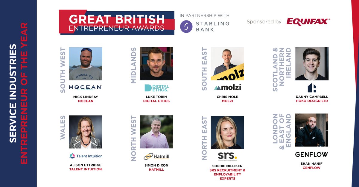 Great British Entrepreneur Awards & Community (@entrepreneursgb) on Twitter photo Congratulations! Our 2020 #GBEA Service Industries Entrepreneur of the Year powered by <a href="/EquifaxUKB2B/">Equifax UK Business</a> winners are… @moceanuk, @digitalethosuk, <a href="/MolziSells/">Molzi by Brainlabs</a>, @IntuitionTalent, Hoko Design Ltd, Genflow, @Hatmilllogistics and @smart_res! 💥 Congratulations! Our 2020 #GBEA Service Industries Entrepreneur of the Year powered by <a href="/EquifaxUKB2B/">Equifax UK Business</a> winners are… @moceanuk, @digitalethosuk, <a href="/MolziSells/">Molzi by Brainlabs</a>, @IntuitionTalent, Hoko Design Ltd, Genflow, @Hatmilllogistics and @smart_res! 💥
