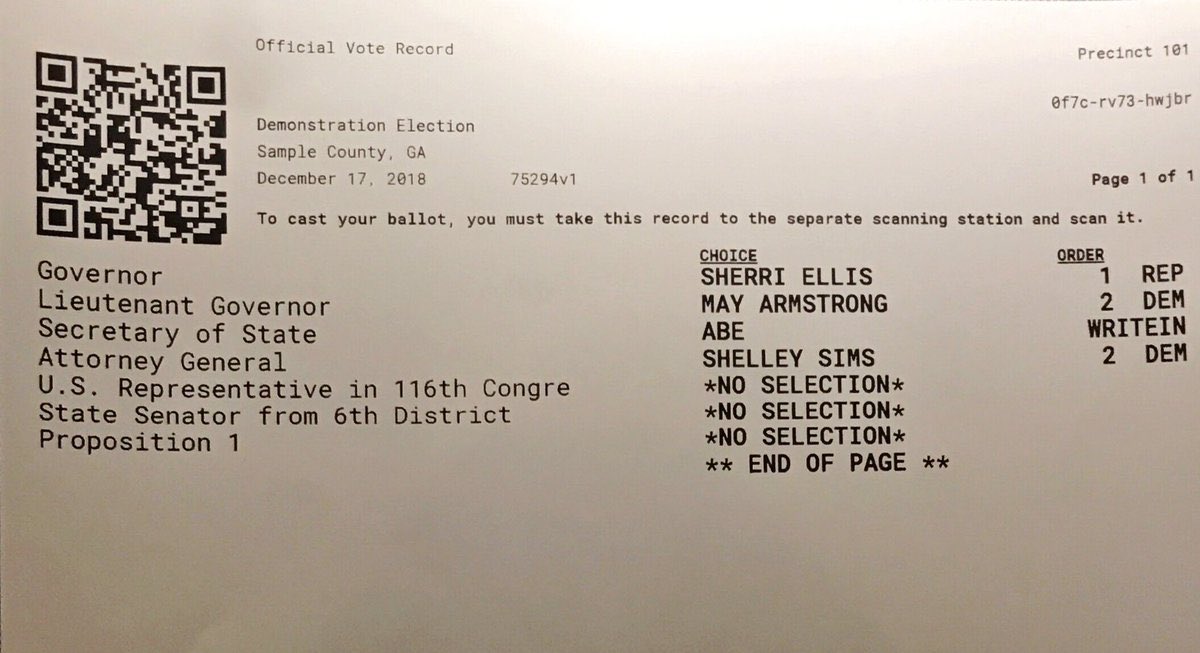 This is a nice piece by @ArtL7 on the dangers of new touchscreen voting machines called ballot marking devices (βBMDsβ), which vendors and too many others often misleadingly call βpaper ballot systems.β The barcode or QR code at the top is the only part counted as your vote. 4/ https://t.co/YtUmoImAHi