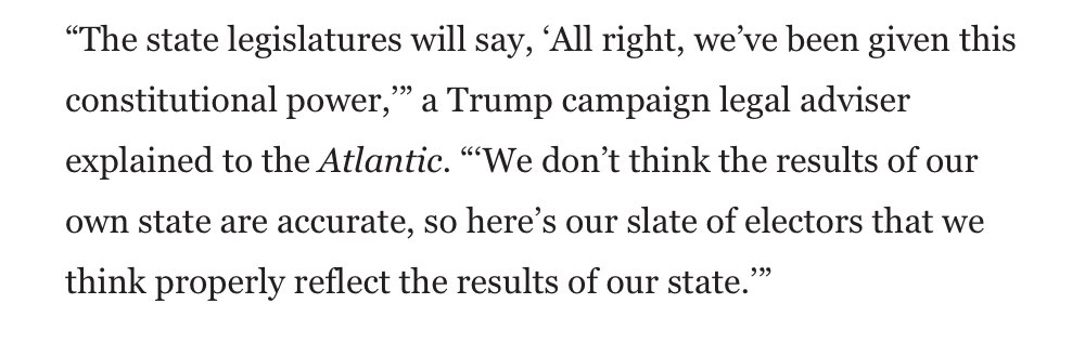 Next thing we know, a legal advisor to the Trump campaign tells a reporter that this extremely unlikely event WILL happen because the states will line up and do what Trump wants (overturn the will of the people).The Trump campaign wants this in the headlines.3/