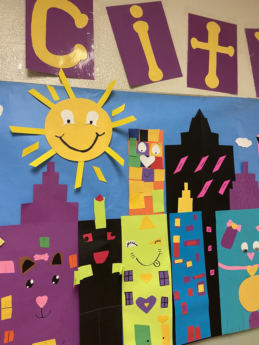 NicoleWozny's tweet photo. K-5 Northside Artists created a mural inspired by Charles Fazzino and James Rizzi. Having an amazing time with my new artists. @NSE_Dalers https://t.co/IiSuBu5XcJ