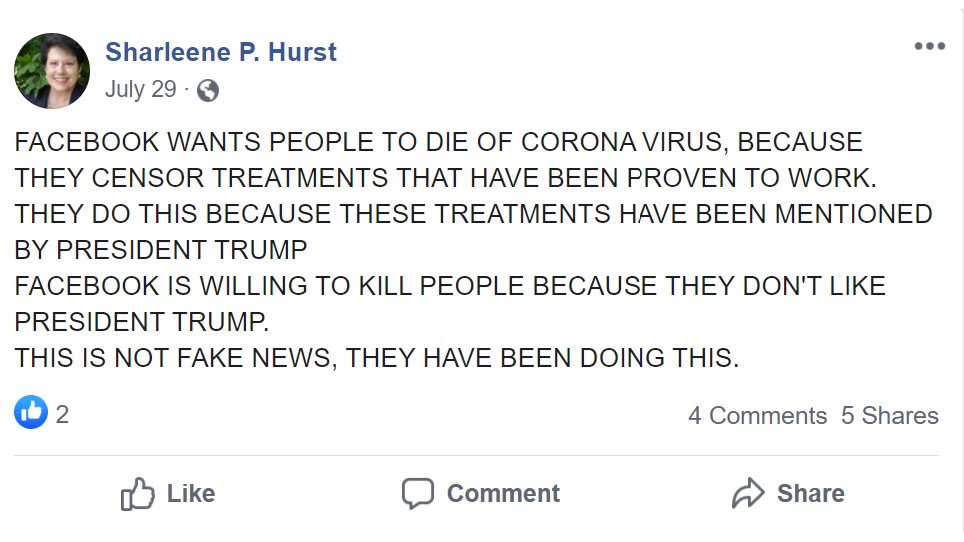 Some of these GOP  #NHHouse candidates sound a little extreme.“FACEBOOK WANTS PEOPLE TO DIE OF CORONA VIRUS, BECAUSE THEY CENSOR TREATMENTS THAT HAVE BEEN PROVEN TO WORK. THEY DO THIS BECAUSE THESE TREATMENTS HAVE BEEN MENTIONED BY PRESIDENT TRUMP” - Sharleene Hurst, R-Hampton